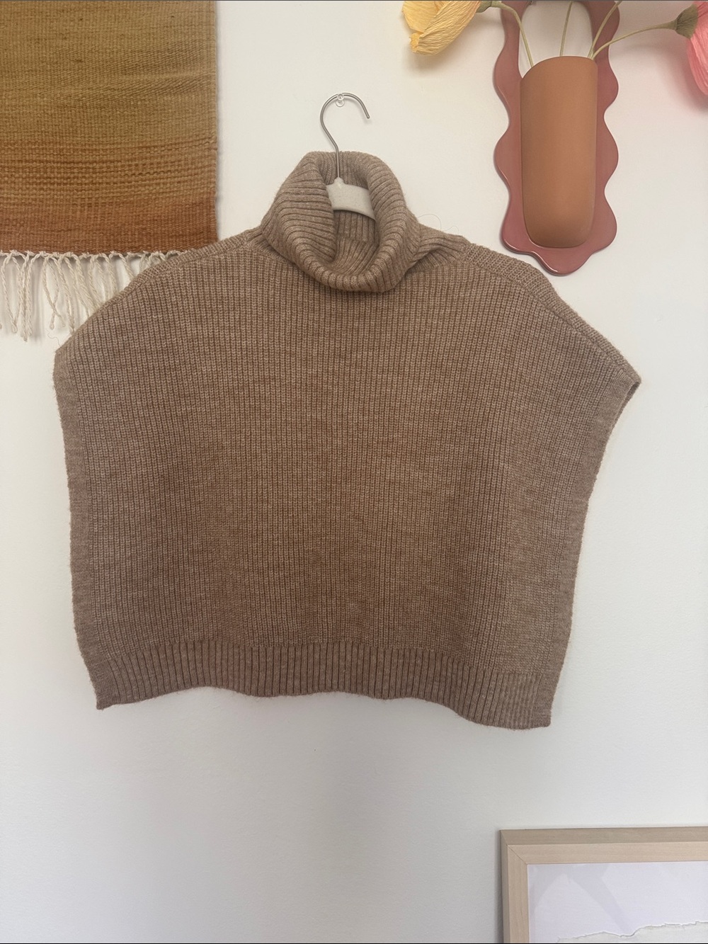 Chunky Taupe Turtleneck Poncho Sweater - Dickie